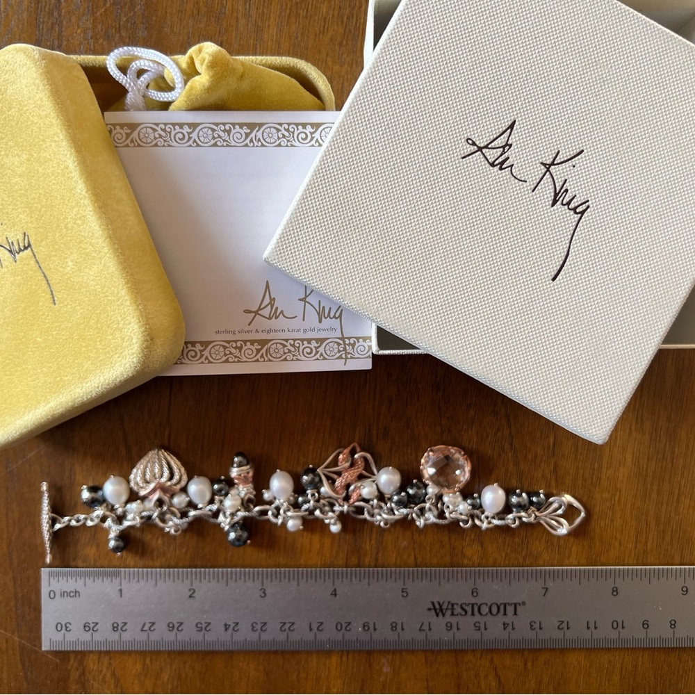 Ann King Lagos Sterling Silver 18K Rose Clad Pearl Hematite Quartz Bracelet Rare